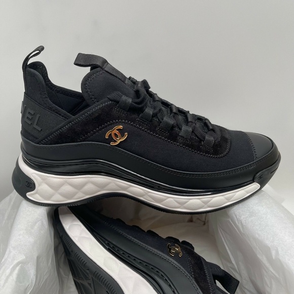❌❌ SOLD Chanel NIB 2021 Black Calfskin Gold CC Logo 38 EUR Runners Trainers - Picture 12 of 12